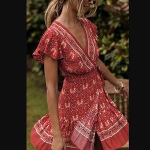 Zesica Boho Bohemian Floral Wrap Dress size Large
